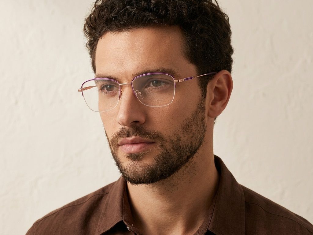 Lunettes semi-cerclées en métal violet #BS2012-3420