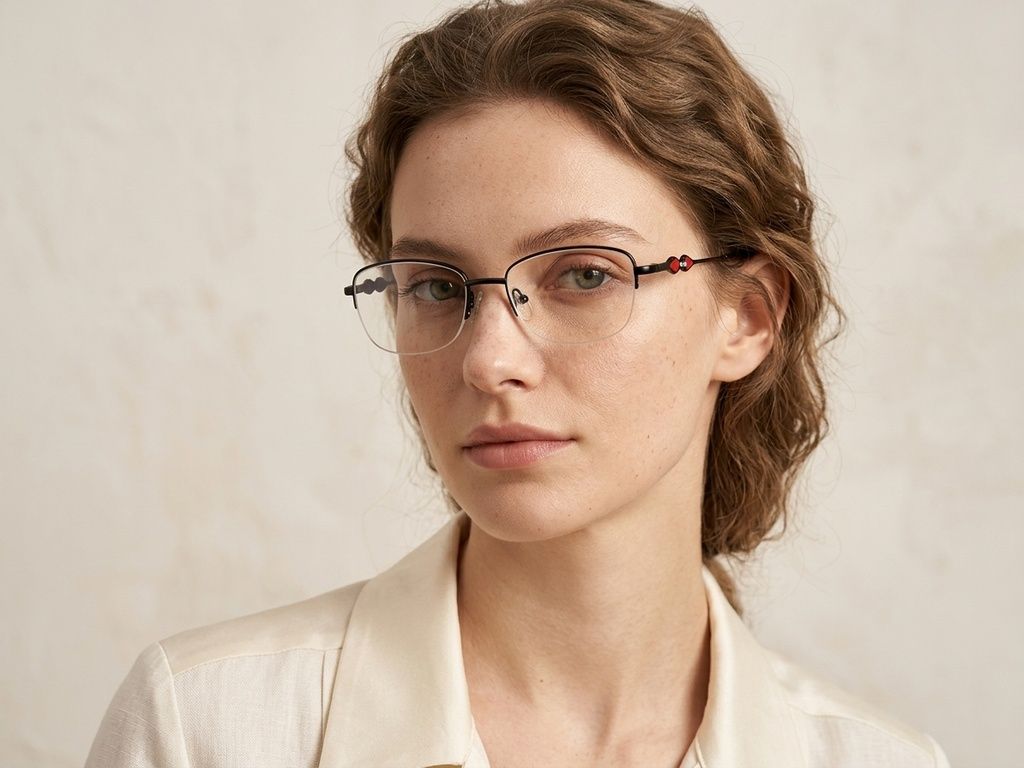 Semi-rimless Black Metal Glasses #BS2012-3453