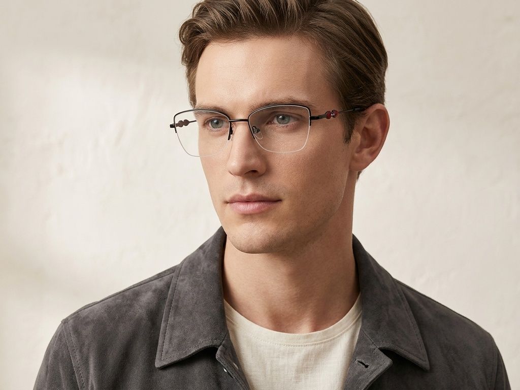 Halbrandlose schwarze Metallbrille #BS2012-3458