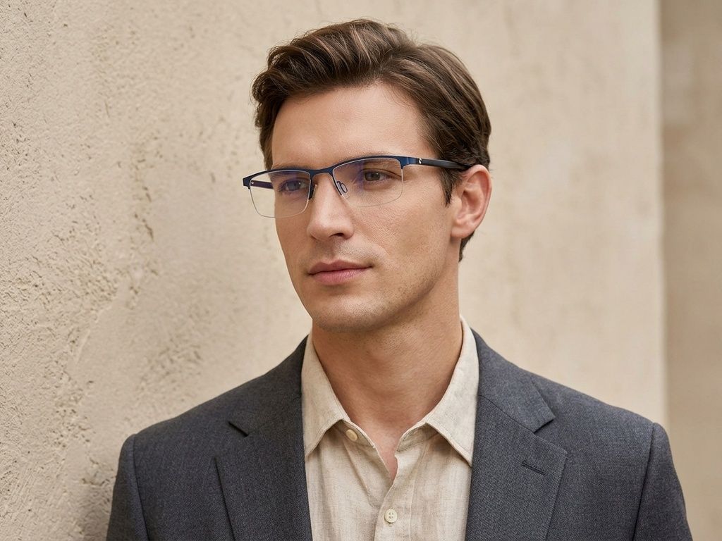 Lunettes semi-cerclées en métal bleu #BS2012-3604