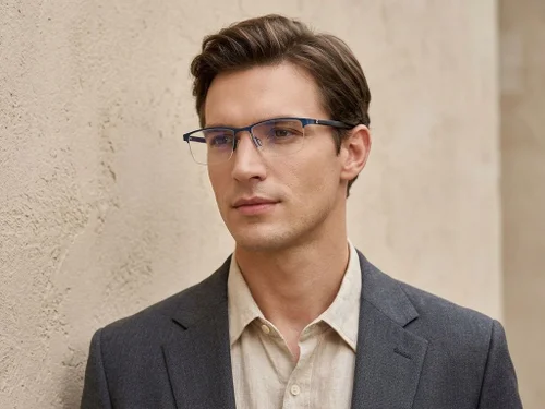 Lunettes semi-cerclées en métal bleu #BS2012-3604