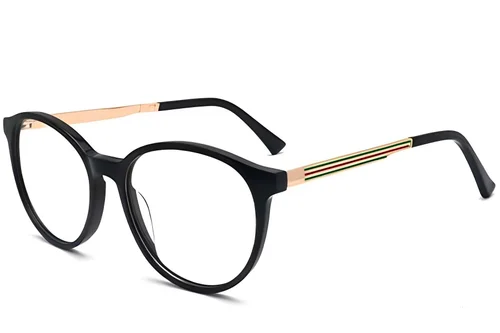 Lunettes ovales en acétate noir #BS2012-3836