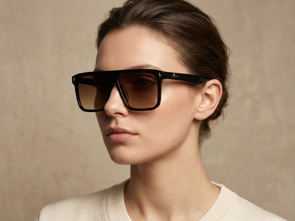 Gafas de sol de aviador de acetato negro #BS2012-4094