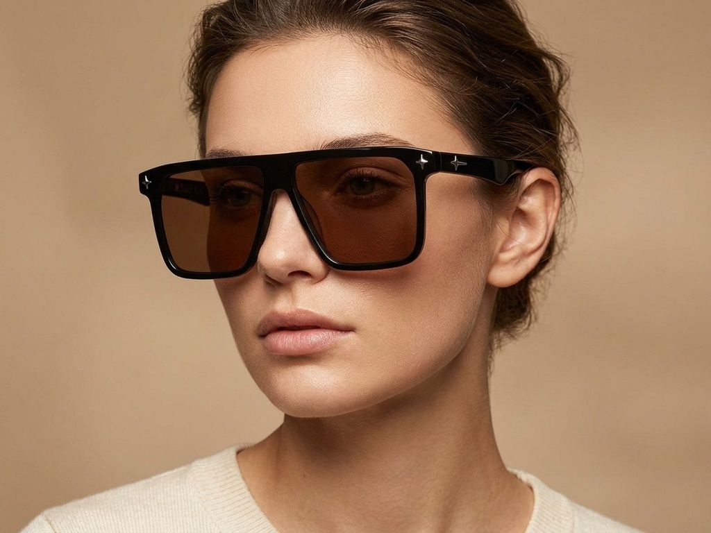 Gafas de sol de aviador de acetato negro #BS2012-4095