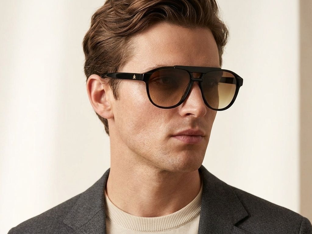 Gafas de sol de aviador de acetato negro #BS2012-4112