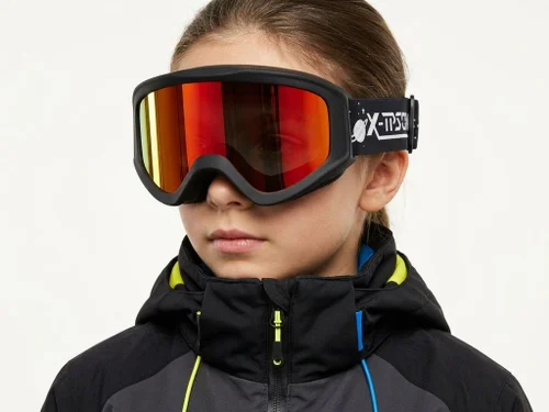 Unregelmäßige schwarze TPU-Kunststoff-Skibrille für Kinder #BS2019-0012