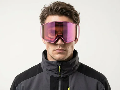 Unregelmäßige pinkfarbene Skibrille aus TPU-Kunststoff mit magnetischer Linse #BS2019-0019
