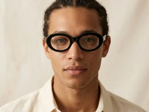 Lunettes ovales en acétate noir #BS218-0567