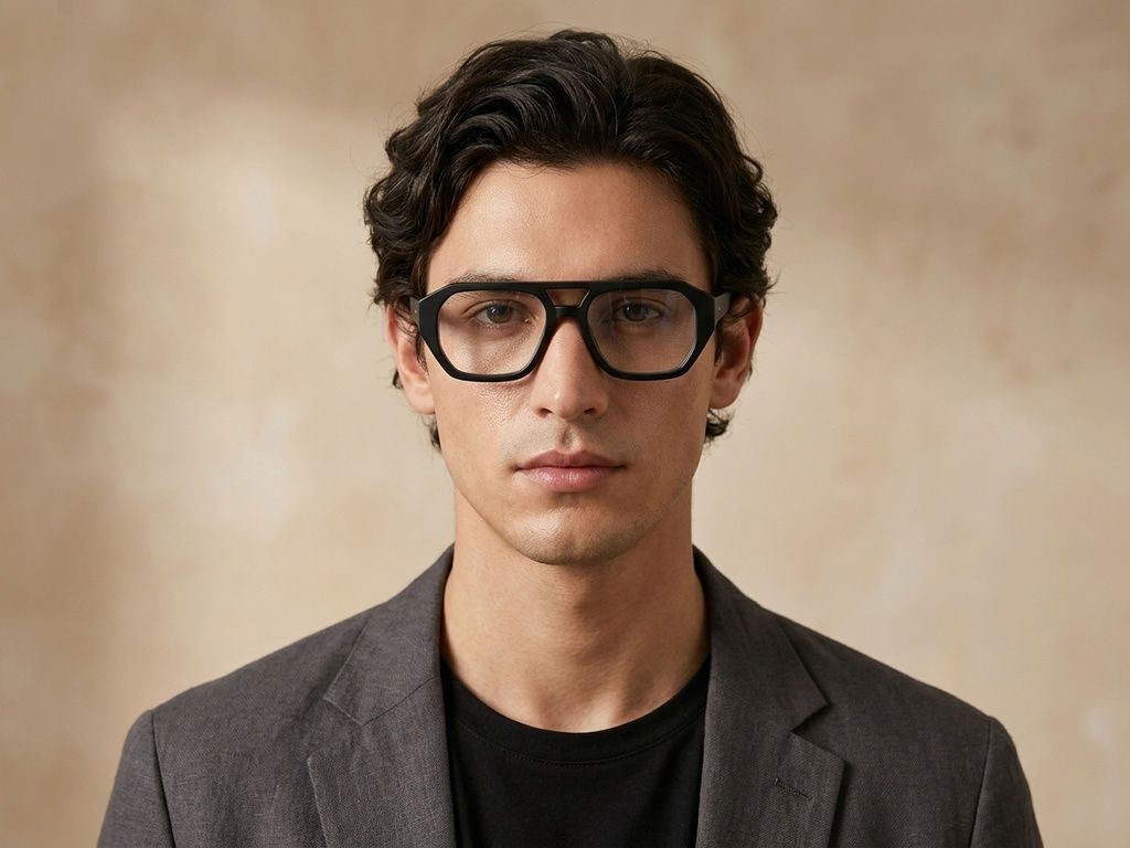 Gafas de aviador de acetato negro #BS218-0617