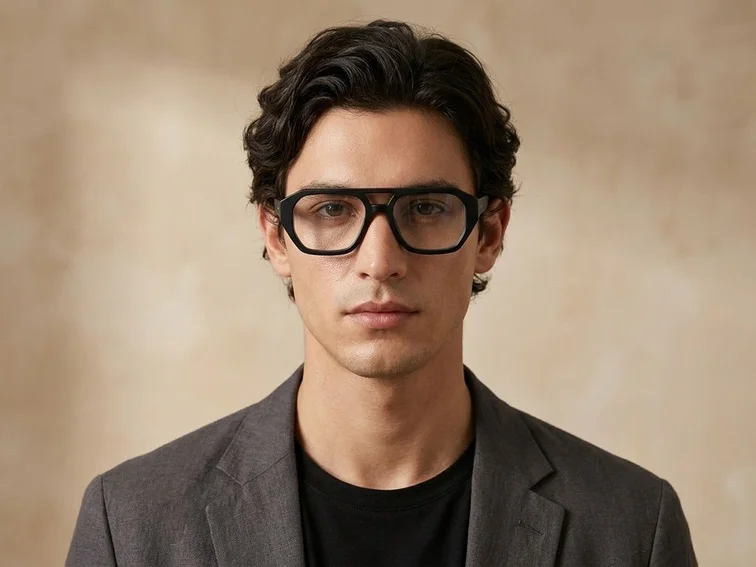 Gafas de aviador de acetato negro #BS218-0617