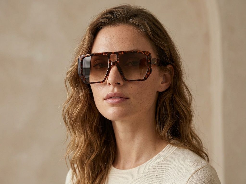 Gafas de sol de aviador de plástico con estampado de carey #BS225-0002