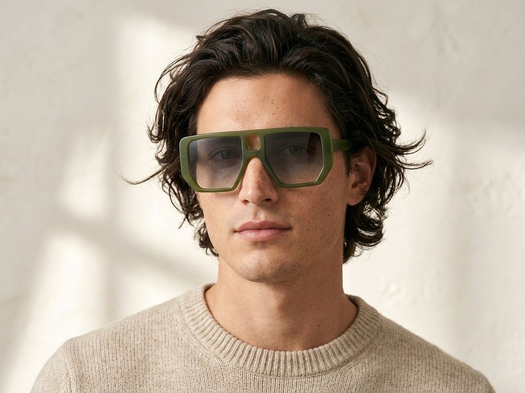 Occhiali da sole modello aviatore in plastica verde #BS225-0004