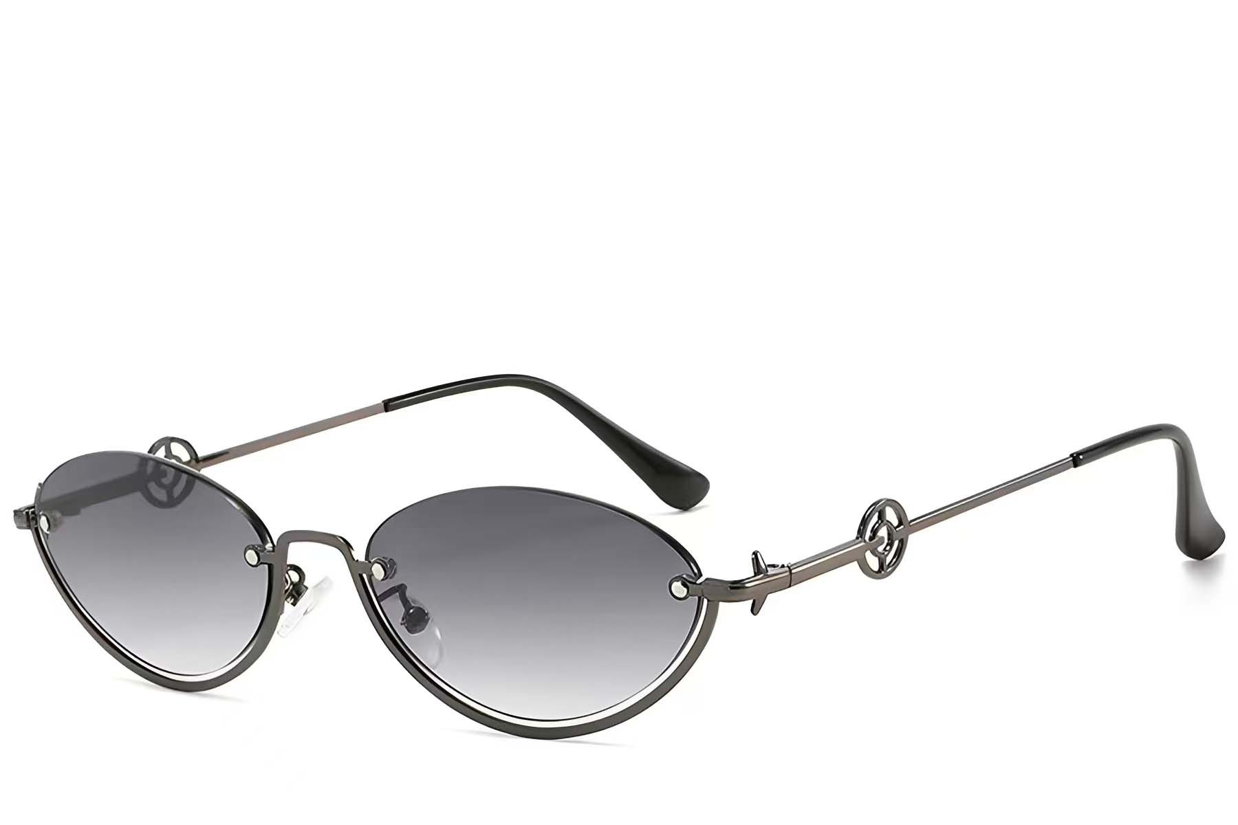 Semi-rimless Grey Metal Sunglasses #BS225-0029