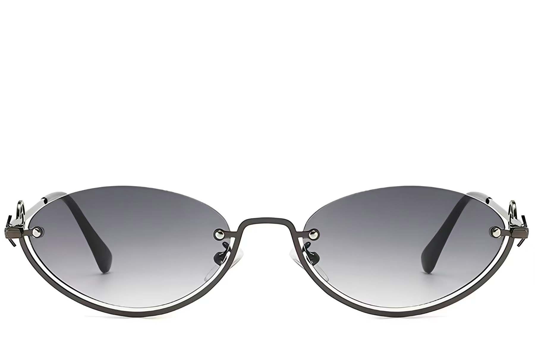 Semi-rimless Grey Metal Sunglasses #BS225-0029