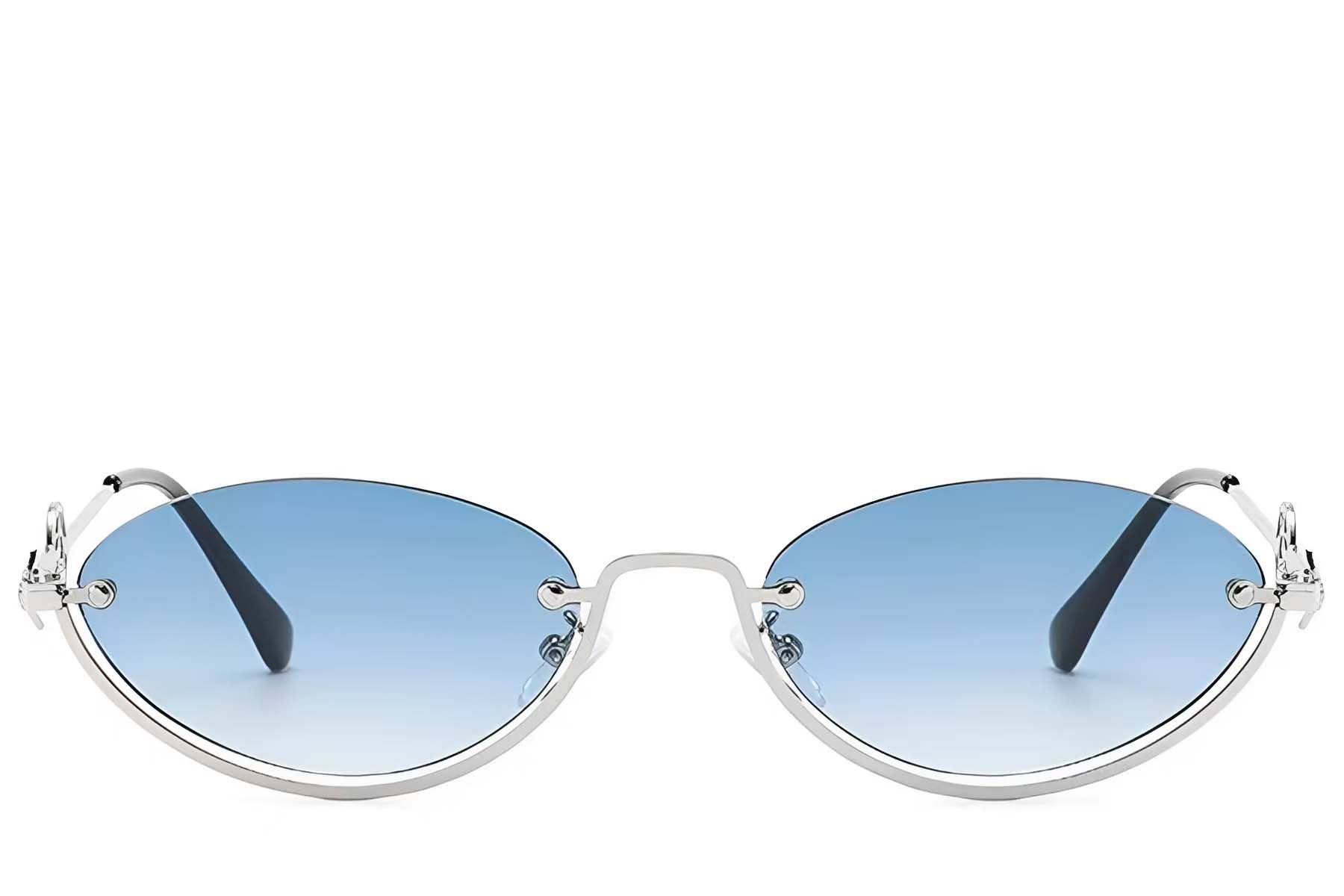 Semi-rimless Silver Metal Sunglasses #BS225-0032