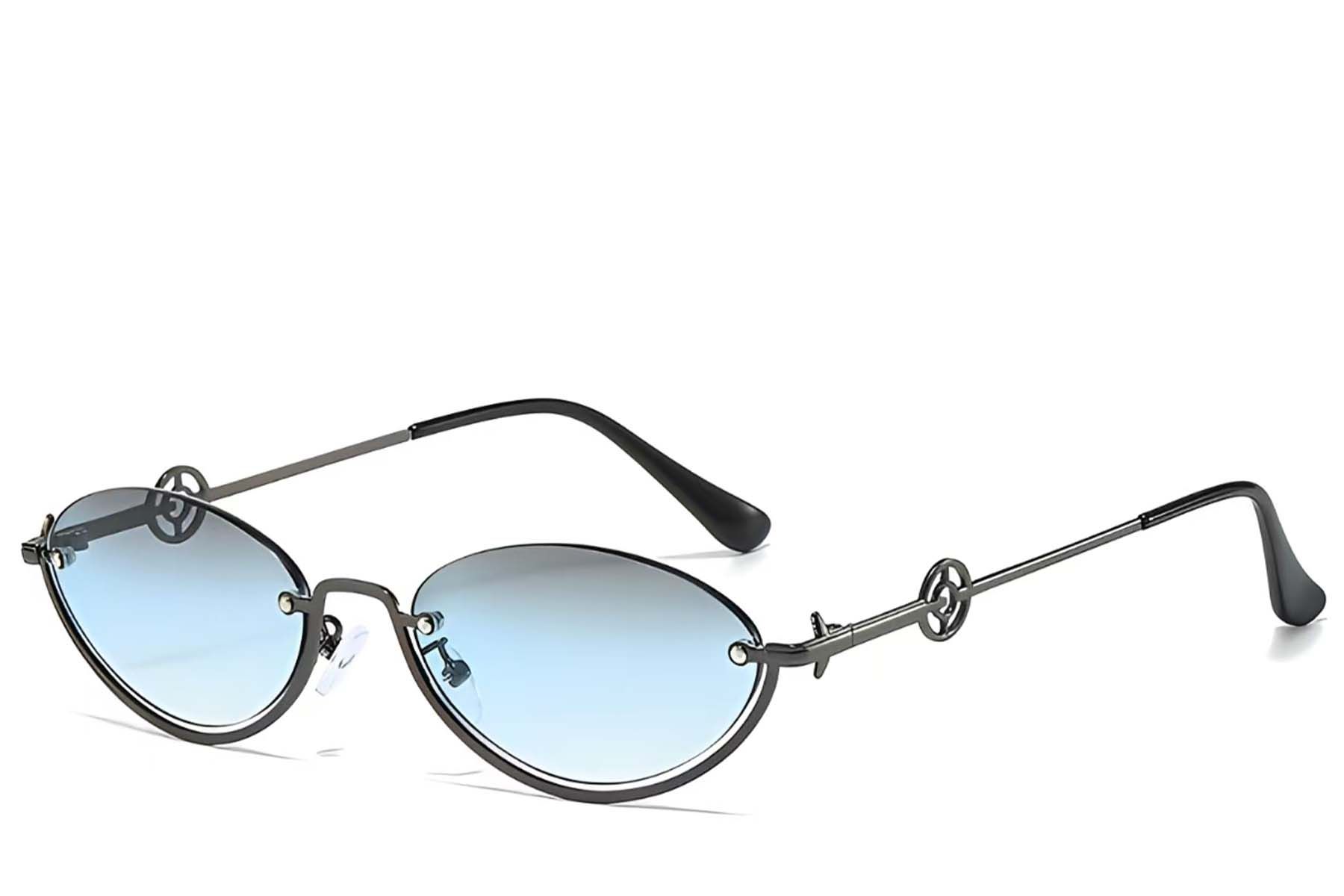 Semi-rimless Grey Metal Sunglasses #BS225-0033