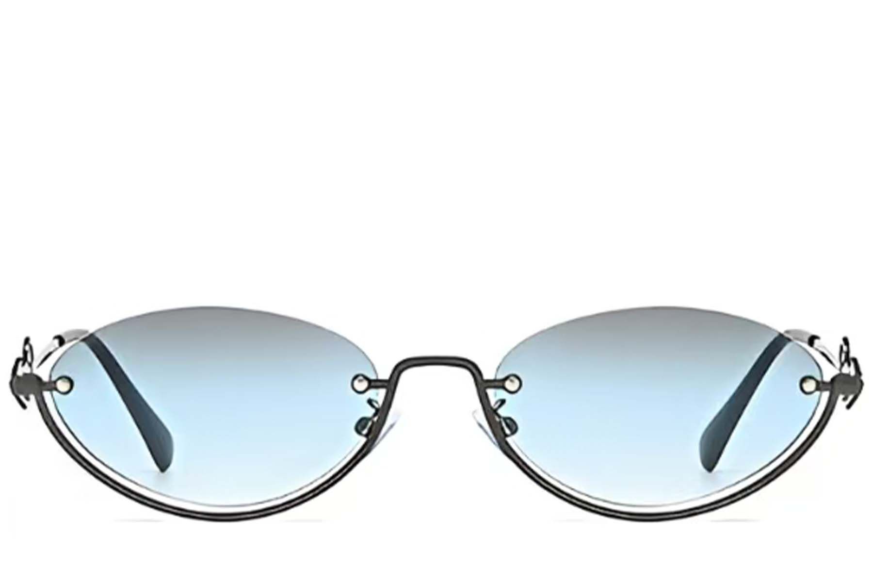 Semi-rimless Grey Metal Sunglasses #BS225-0033