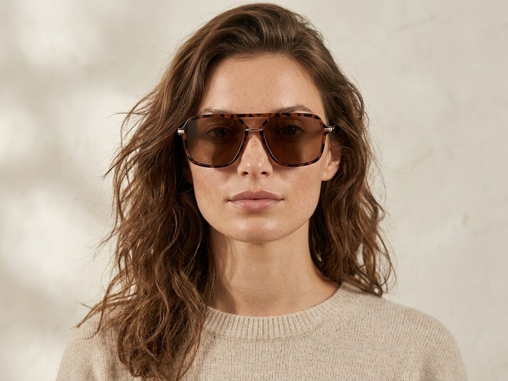 Gafas de sol de aviador de plástico con estampado de carey #BS225-0060
