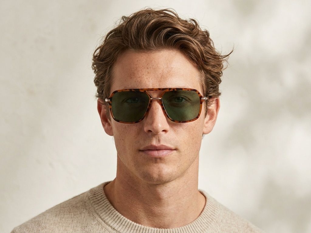 Gafas de sol de aviador de plástico con estampado de carey #BS225-0061
