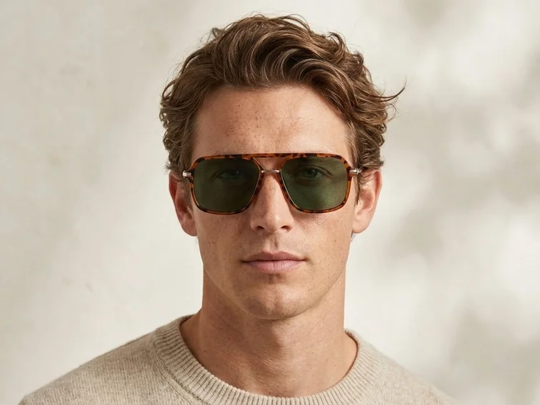Gafas de sol de aviador de plástico con estampado de carey #BS225-0061