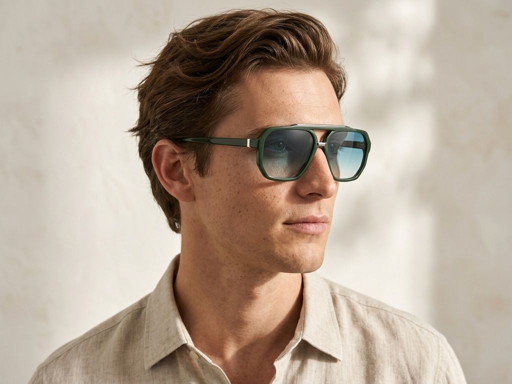 Gafas de sol de aviador de plástico verde #BS225-0069