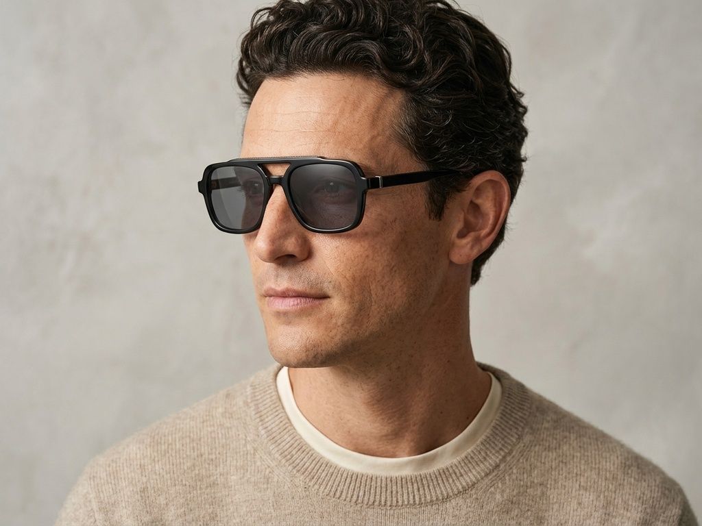 Gafas de sol de aviador negras de plástico #BS225-0070