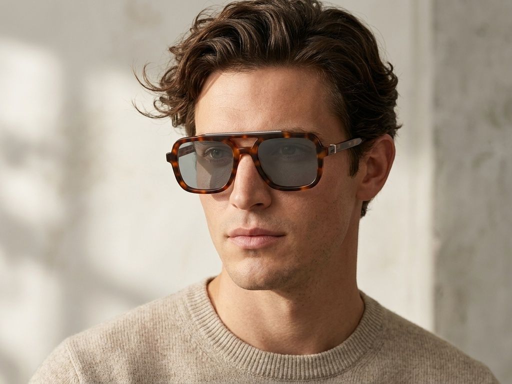 Gafas de sol de aviador de plástico con estampado de carey #BS225-0071