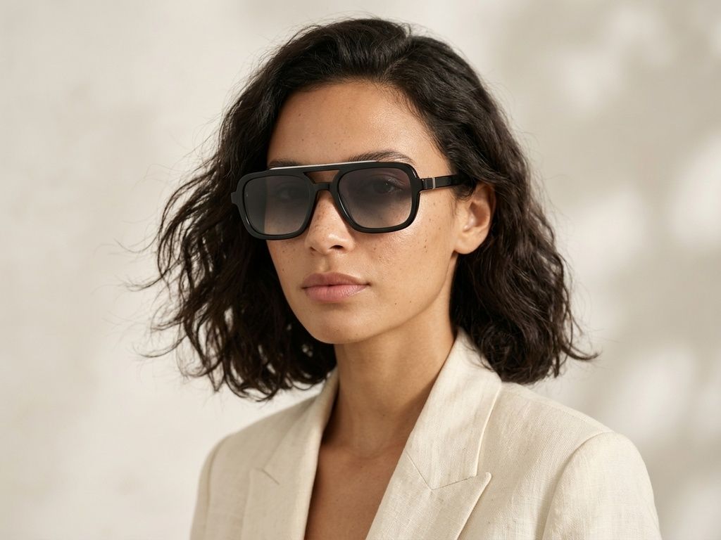 Gafas de sol de aviador negras de plástico #BS225-0072