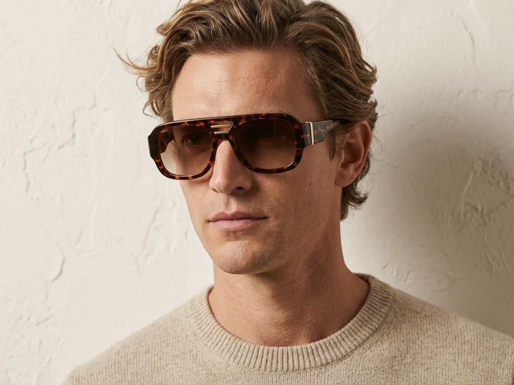 Gafas de sol de aviador de plástico con estampado de carey #BS225-0101