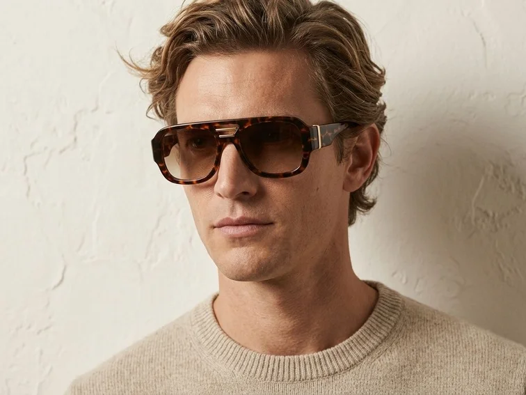 Gafas de sol de aviador de plástico con estampado de carey #BS225-0101