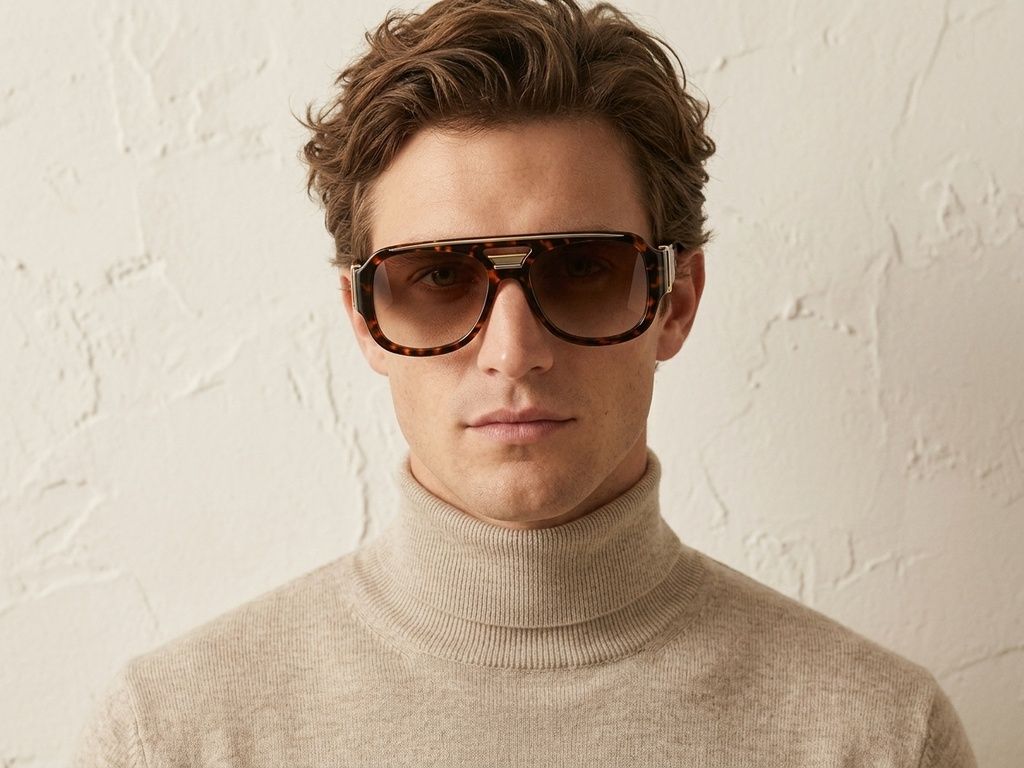 Gafas de sol de aviador de plástico con estampado de carey #BS225-0103