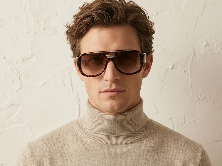 Gafas de sol de aviador de plástico con estampado de carey #BS225-0103
