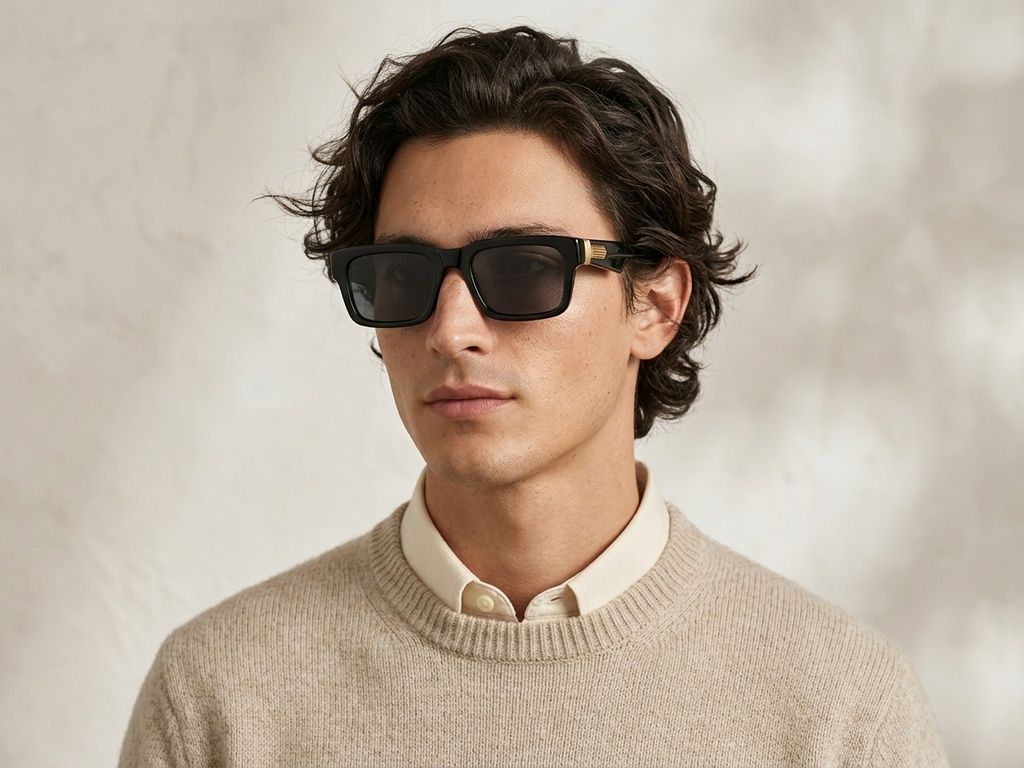 Gafas de sol rectangulares de plástico negro #BS225-0106