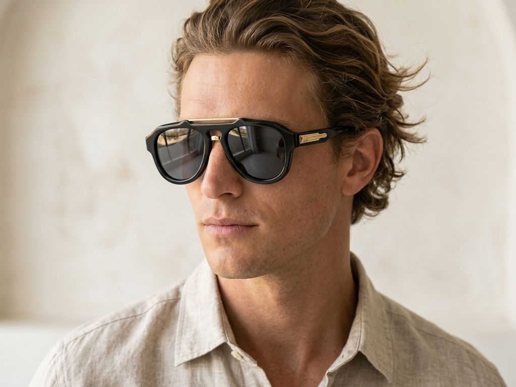 Schwarze Aviator-Sonnenbrille aus Kunststoff #BS225-0130