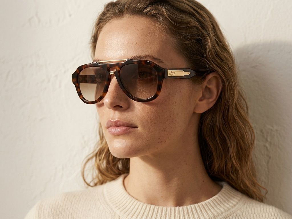 Gafas de sol de aviador de plástico con estampado de carey #BS225-0131