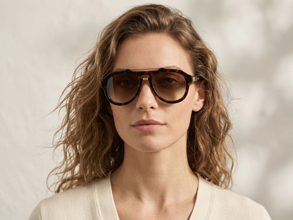 Gafas de sol de aviador de plástico con estampado de carey #BS225-0133