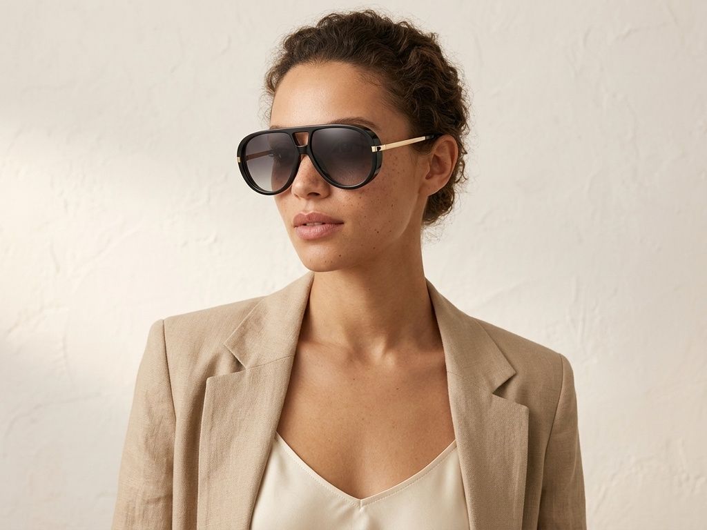 Lunettes de soleil aviateur en plastique noir #BS225-0145