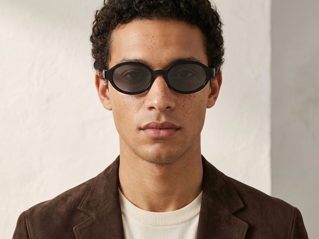 Lunettes de soleil ovales en plastique noir #BS225-0173