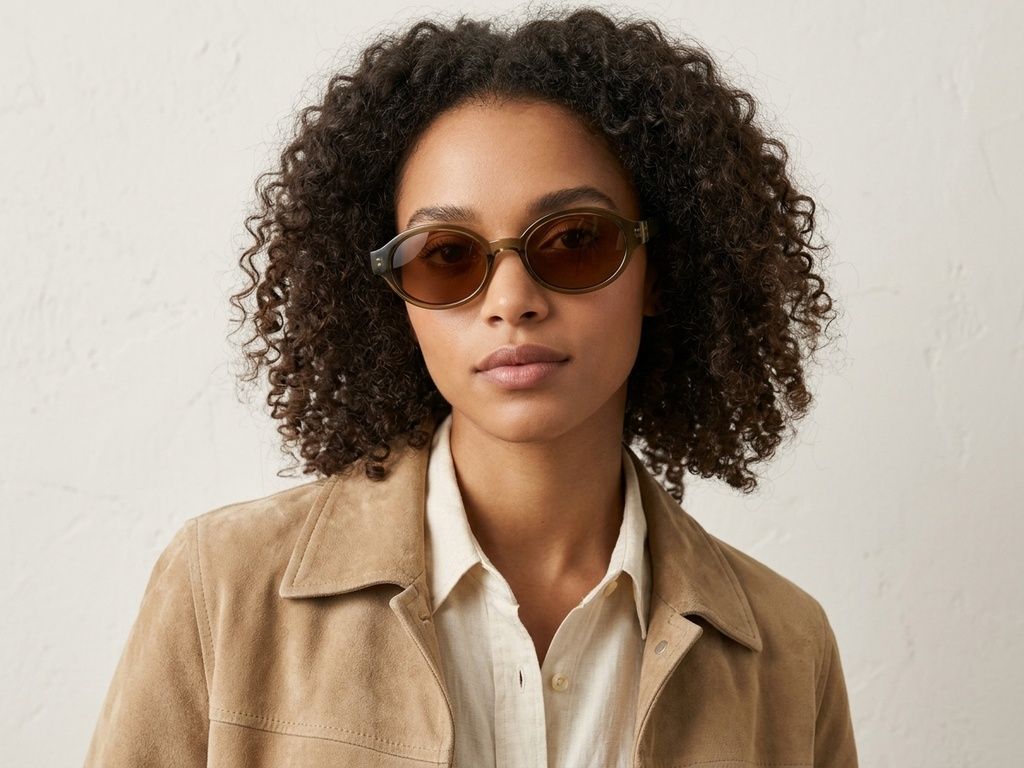 Lunettes de soleil ovales en plastique marron #BS225-0178