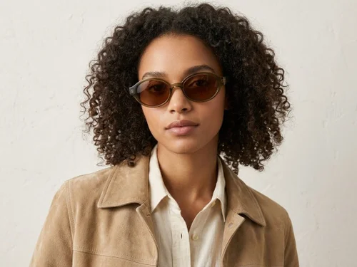 Lunettes de soleil ovales en plastique marron #BS225-0178