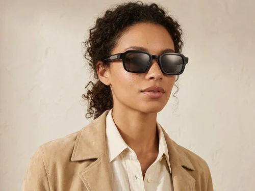 Lunettes de soleil rectangulaires en plastique noir #BS225-0179