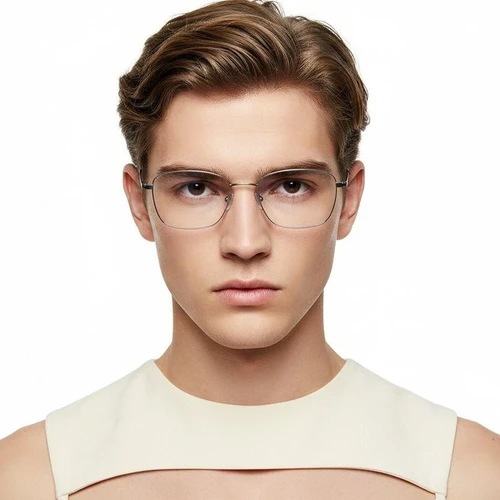 Gafas rectangulares de titanio plateado #BS2419-0015