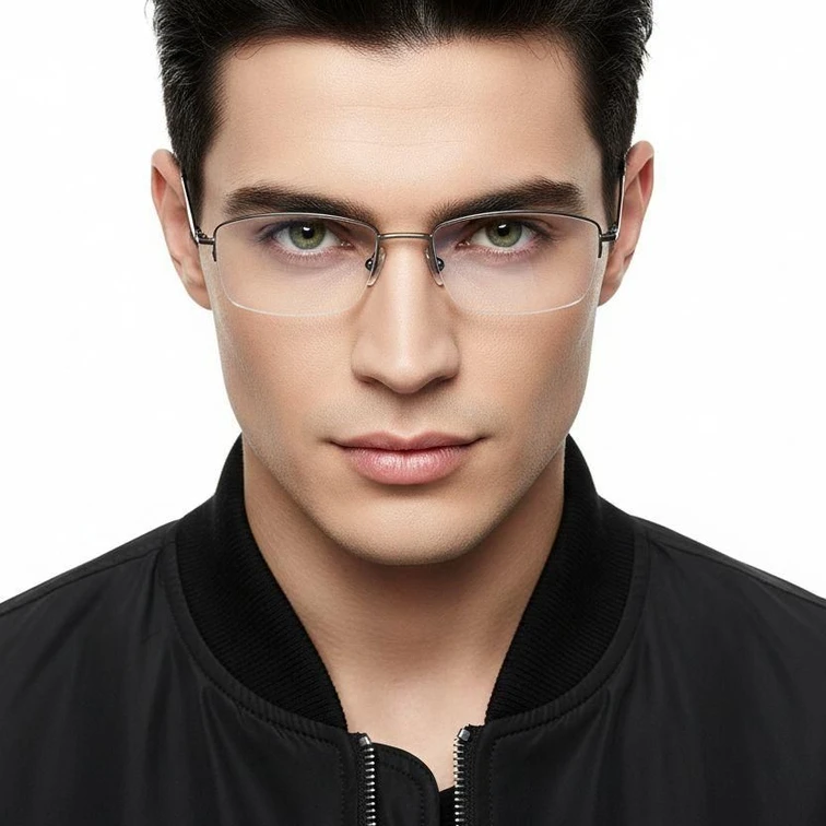 Gafas de titanio gris semi al aire #BS2419-0018
