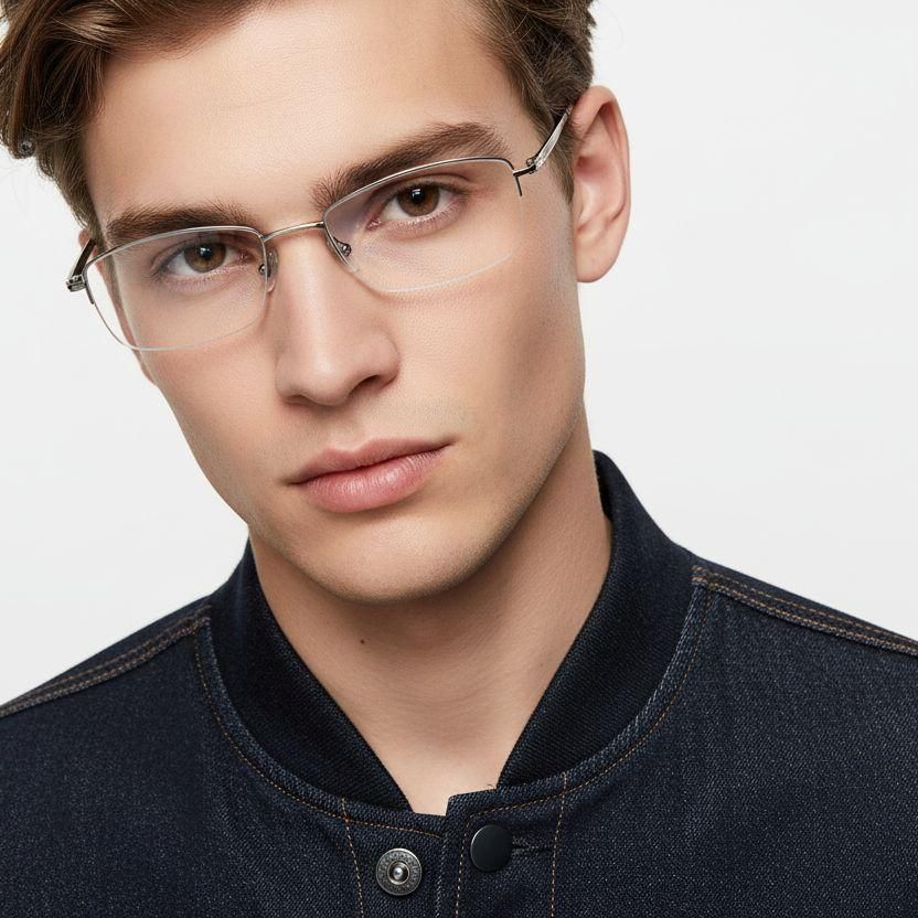 Semi-rimless Silver Titanium Glasses #BS2419-0019