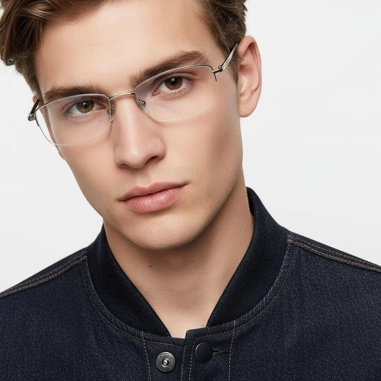 Gafas de titanio plateado semi al aire #BS2419-0019