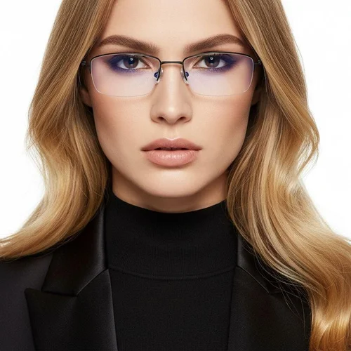 Lunettes semi-cerclées en titane noir #BS2419-0020