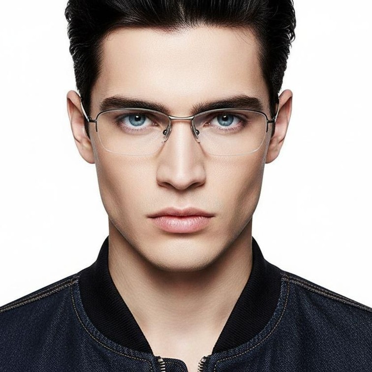 Semi-rimless Gray Titanium Glasses #BS2419-0022