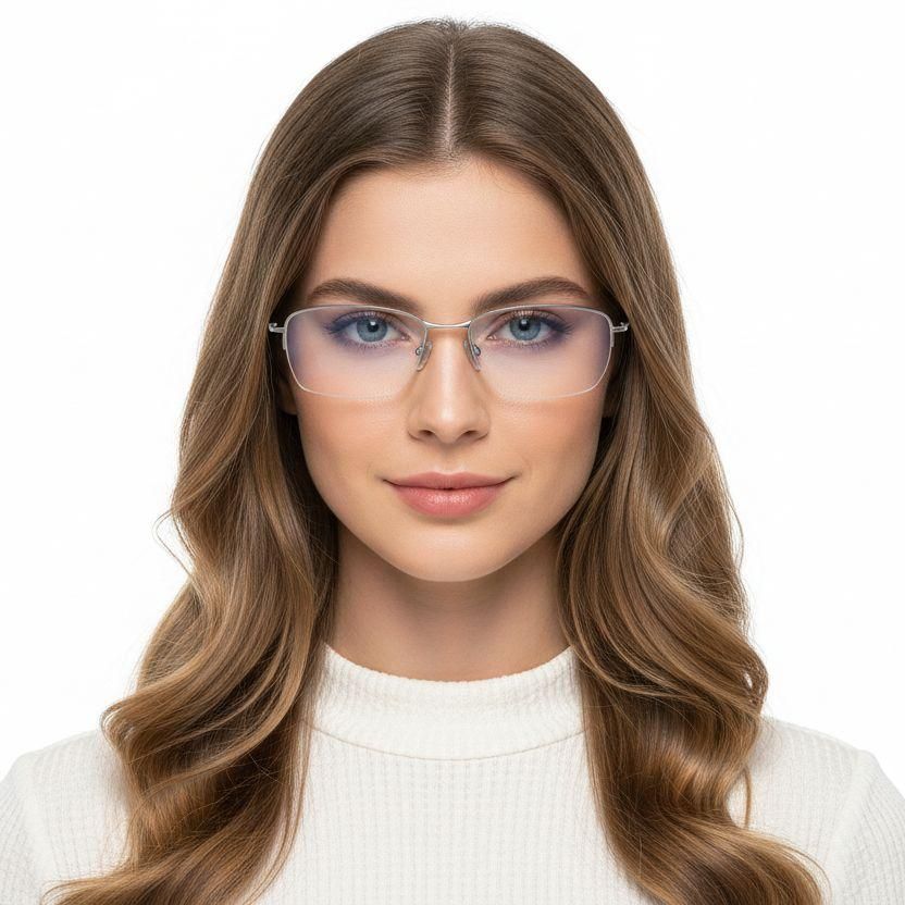 Semi-rimless Silver Titanium Glasses #BS2419-0023