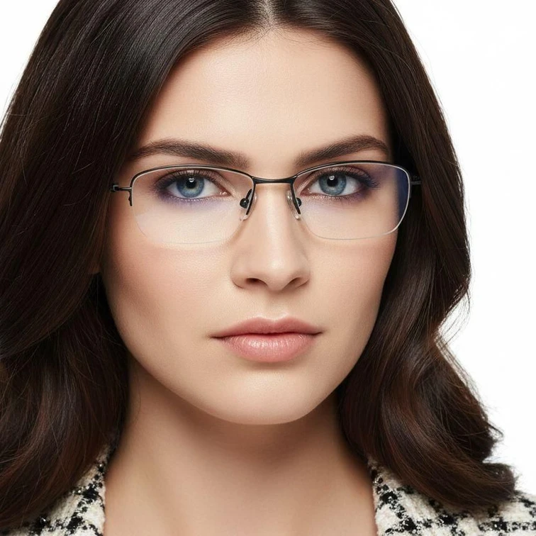 Lunettes semi-cerclées en titane noir #BS2419-0024