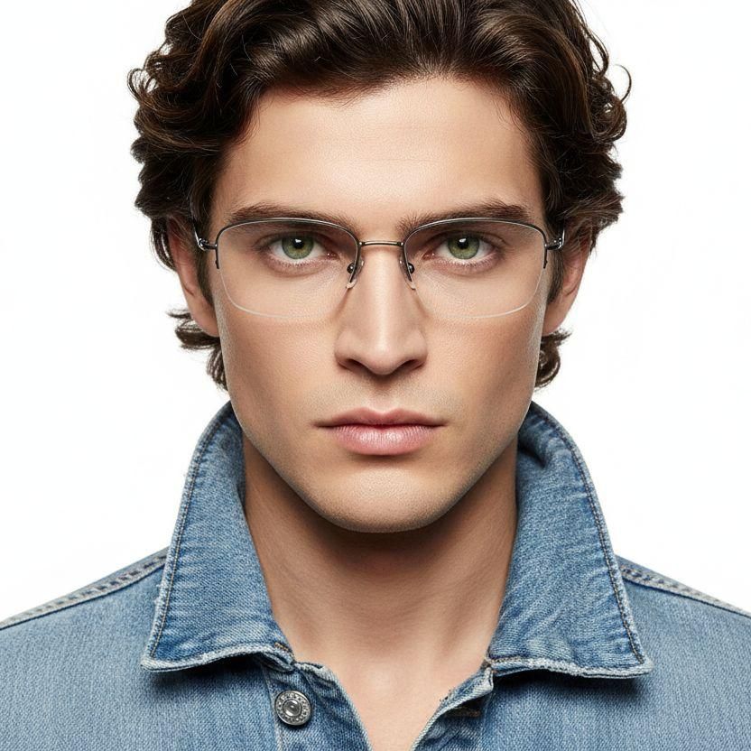 Semi-rimless Gray Titanium Glasses #BS2419-0026